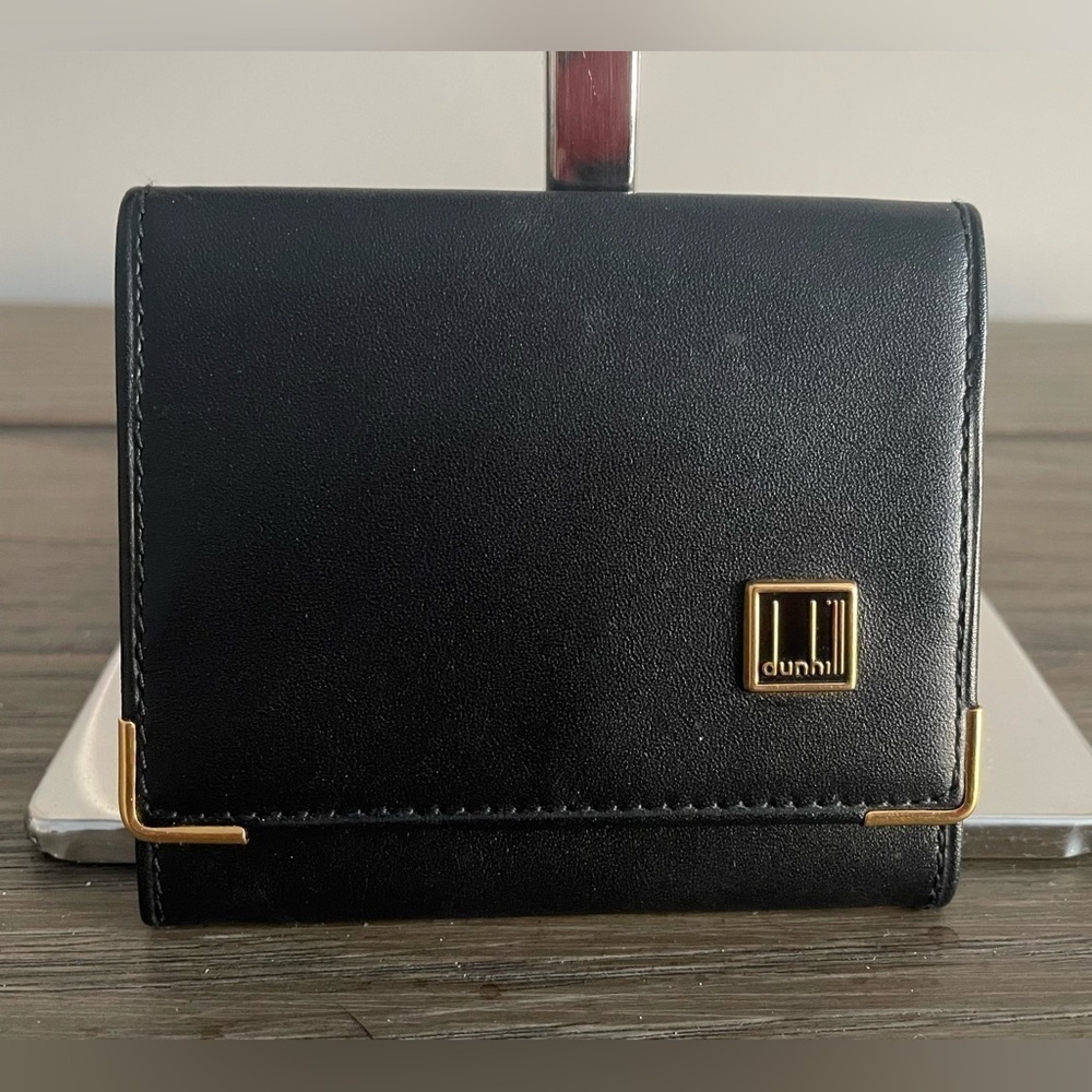 EUC, Dunhill Black Leather Coin/Money Pouch. Small & Sleek.